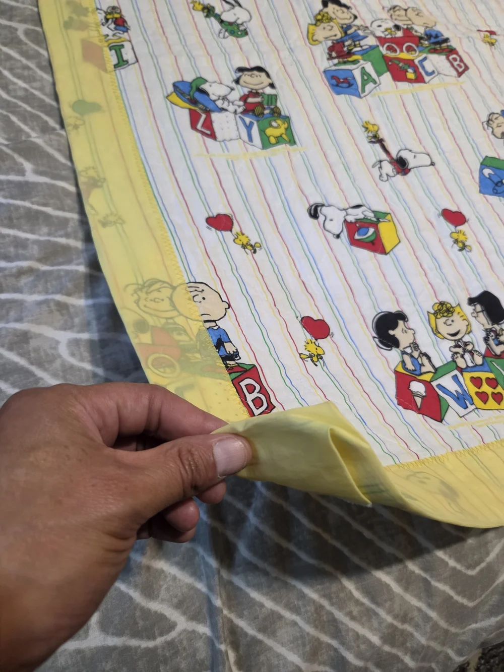 Vintage 1980s Peanuts Gang ABC Alphabet Baby Blanket